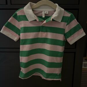 Janie and Jack Green and Pink Striped Polo Shirt